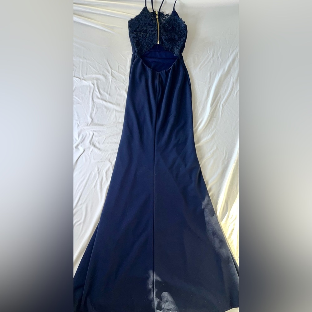 Navy Blue Long Backless Dress